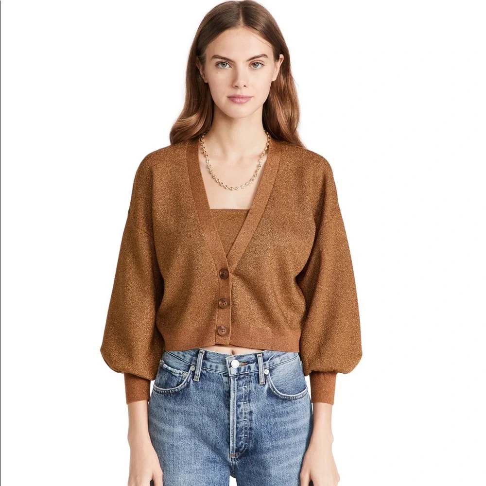 NWT Alice Olivia Zelina Metallic Deep V Cardigan